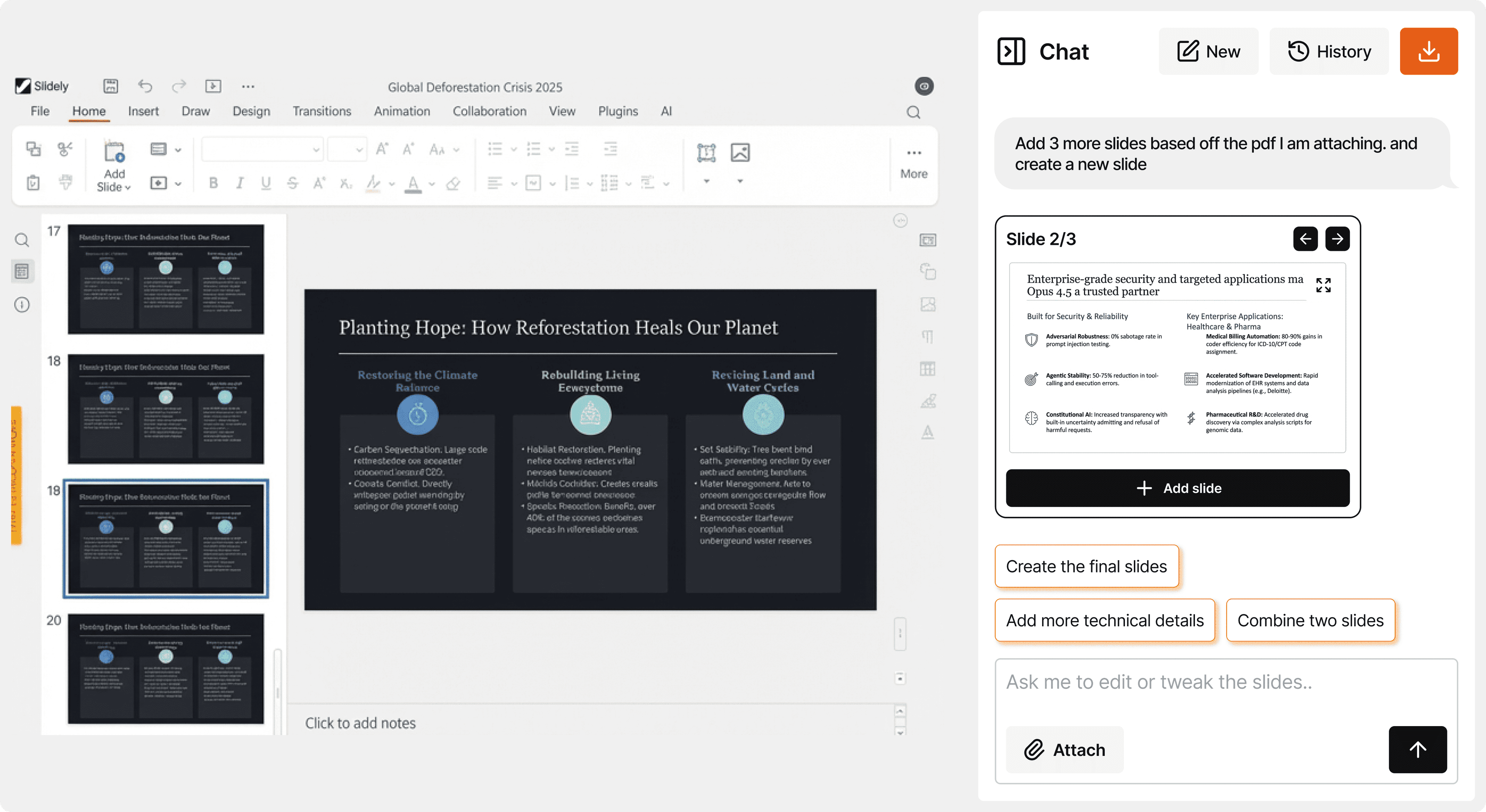 ChatPPT interface showing slide editing with natural language