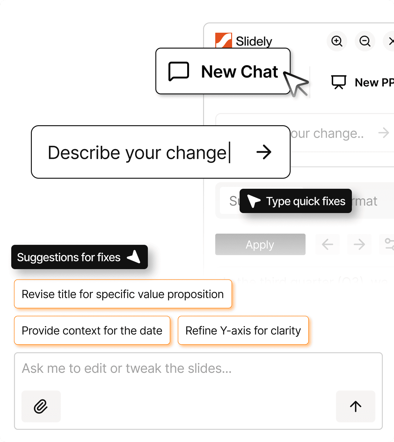 ChatPPT interface showing AI-powered slide editing and content refinement